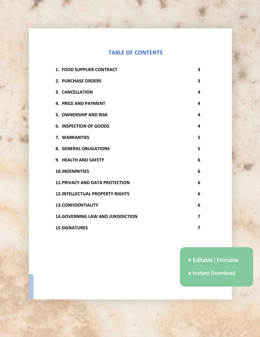 Food Supplier Contract Template