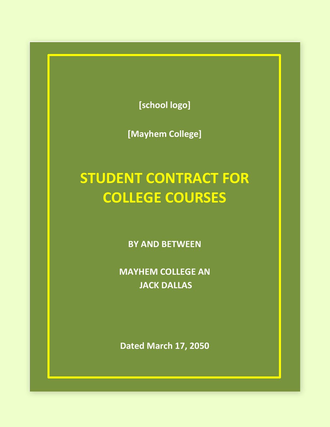 Student Contract For College Courses