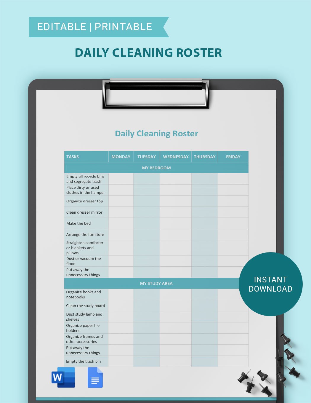 Daily Cleaning Roster Template