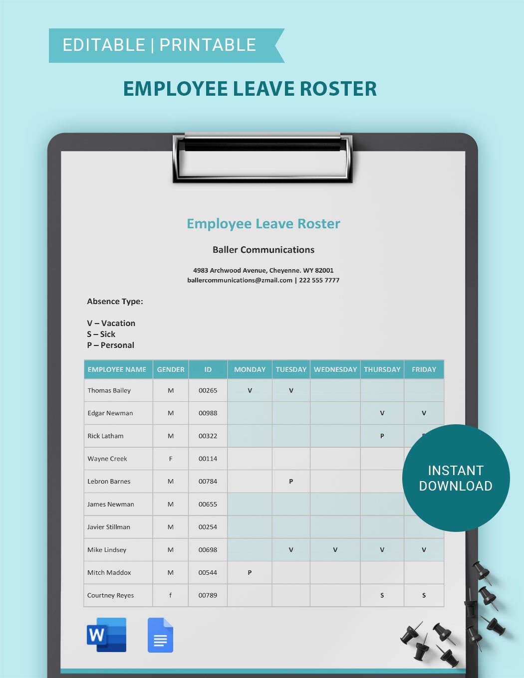 Employee Leave Roster Template