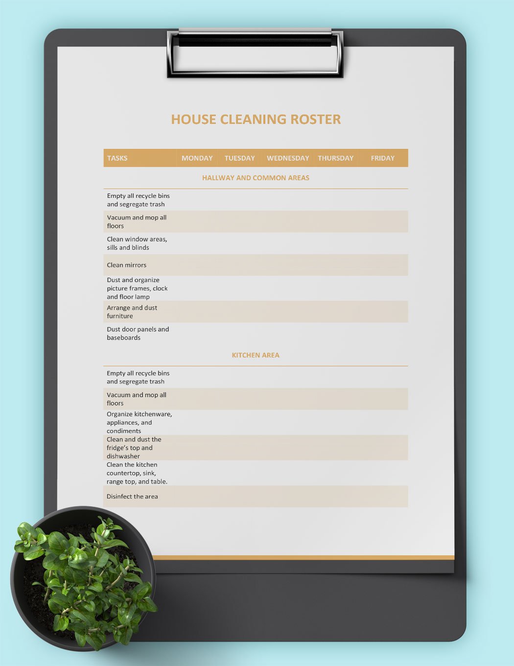 House Cleaning Roster Template