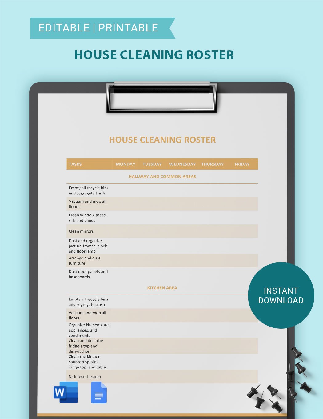 House Cleaning Roster Template