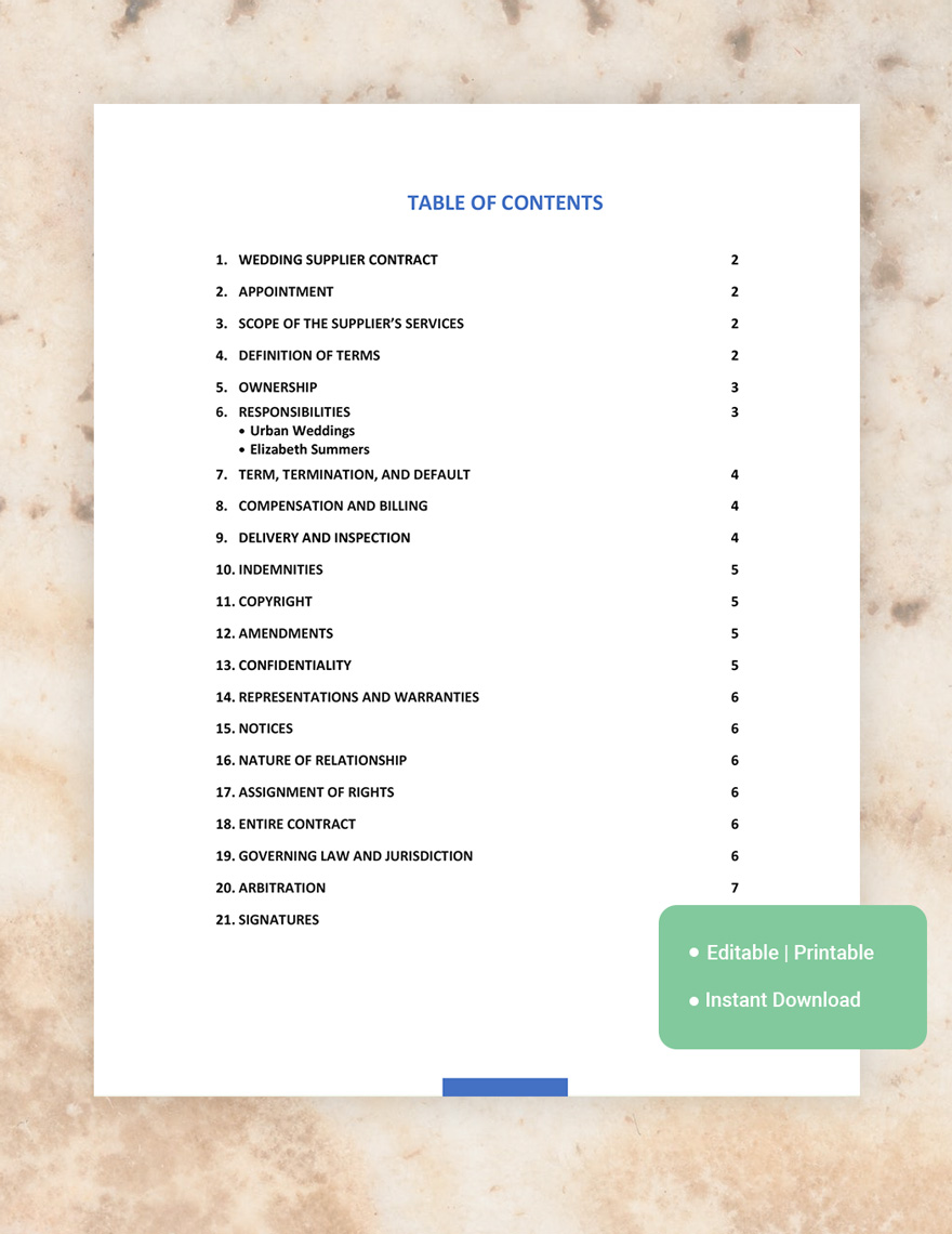 Wedding Supplier Contract Template