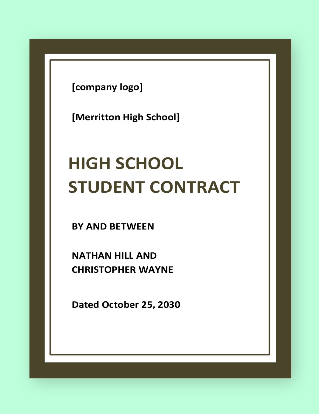 High School Student Contract Template