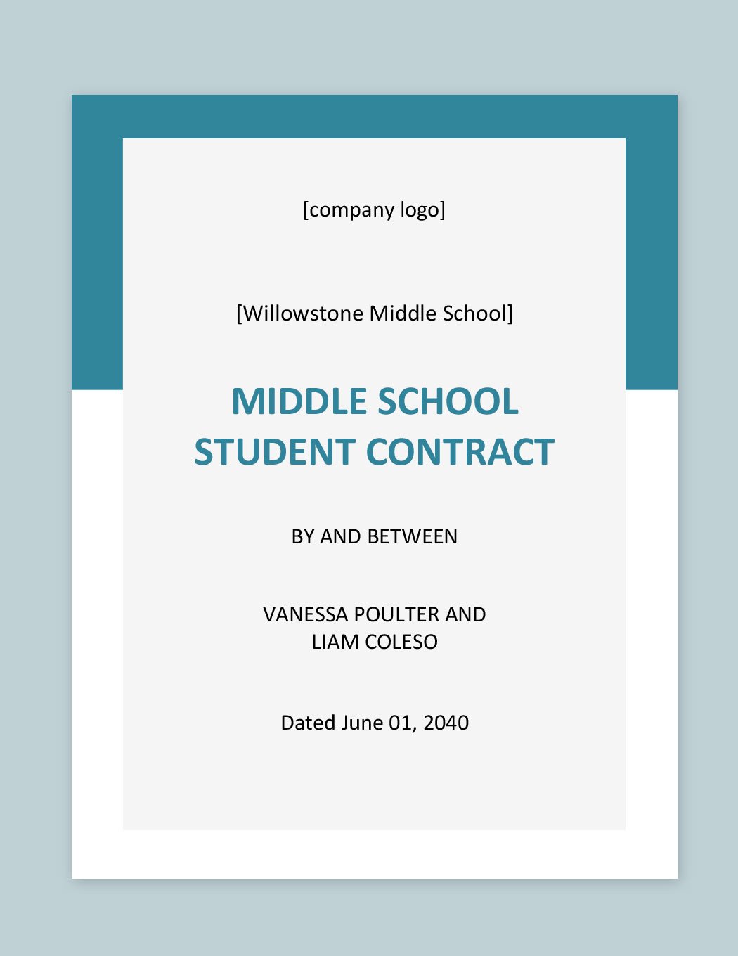 Middle School Student Contract Template