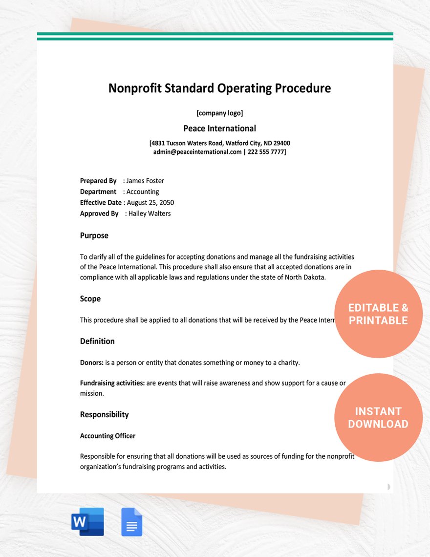 Nonprofit Standard Operating Procedure Template