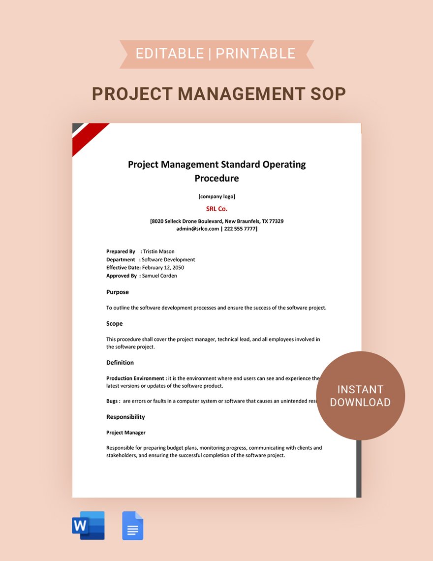 Project Management Standard Operating Procedure Template