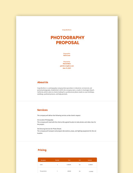 Photography Proposal Template Free Download - Free Templates Printable