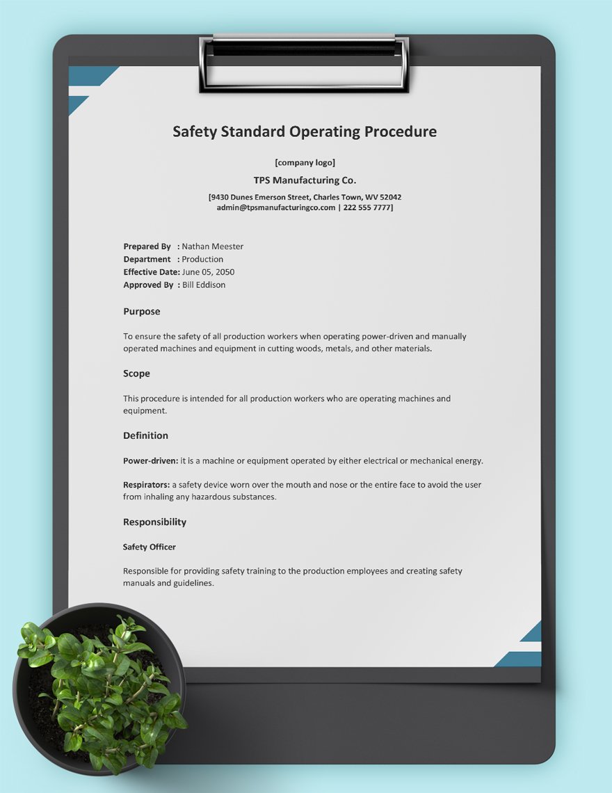 Safety Standard Operating Procedure Template