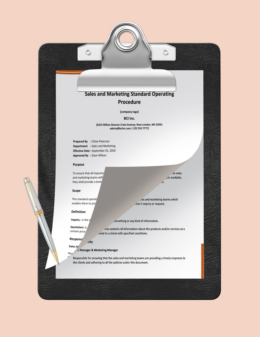 Sales and Marketing Standard Operating Procedure Template