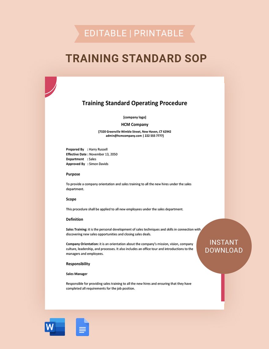 Training Standard Operating Procedure Template