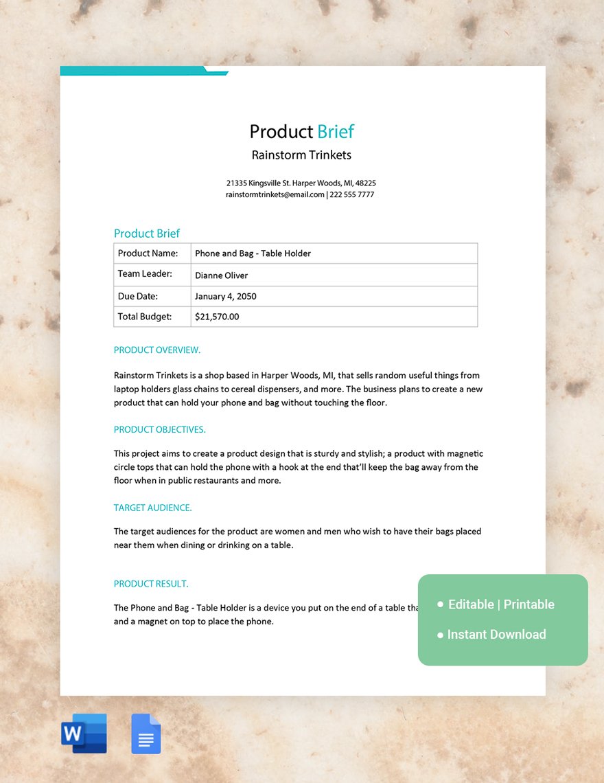 Product Brief Template Google Docs, Word