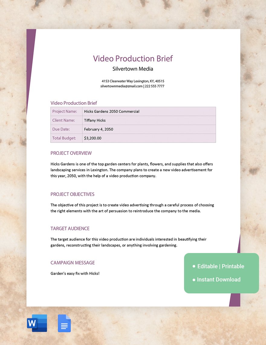 Video Production Brief Template
