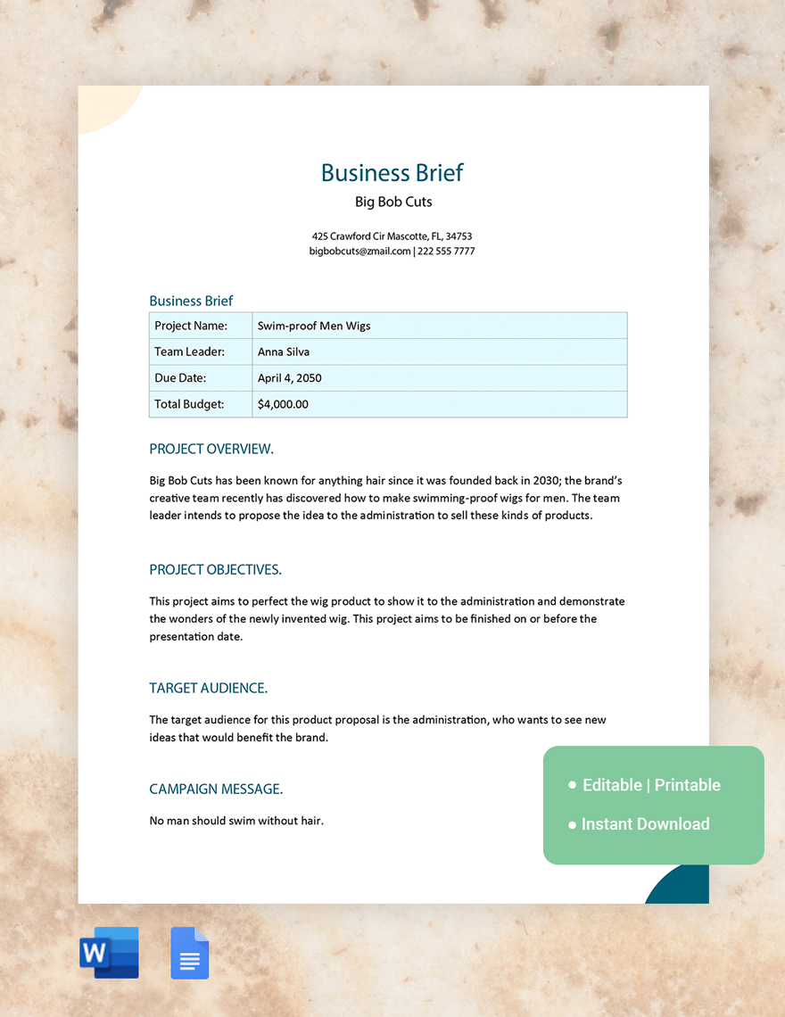 Free Business Brief Template in Word, Google Docs