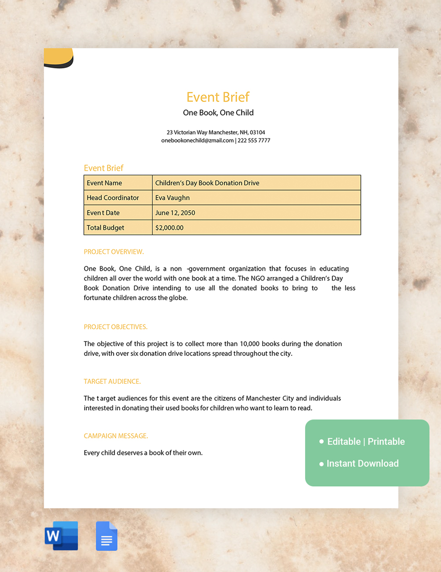 Free Event Brief Template in Word, Google Docs