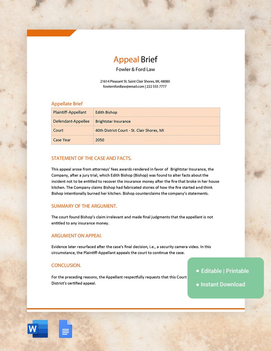 Appeal Brief Template