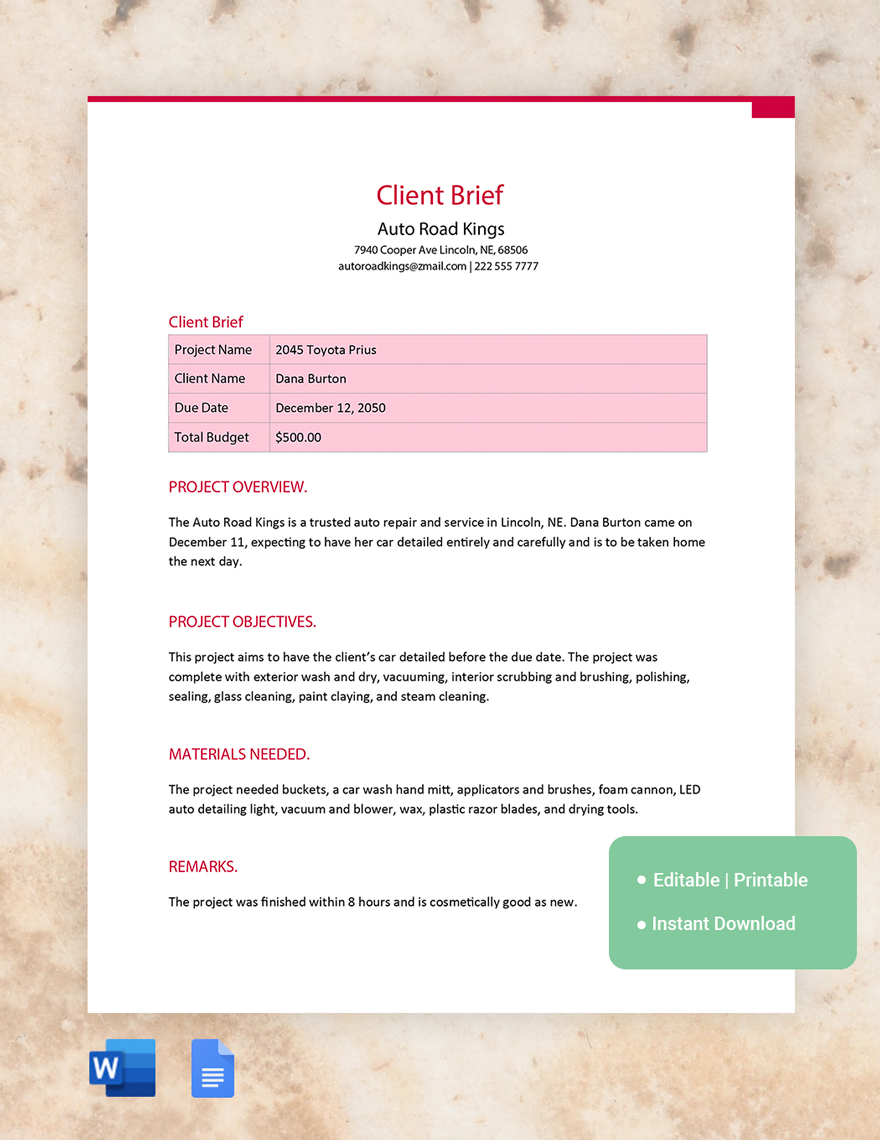 Client Brief Template
