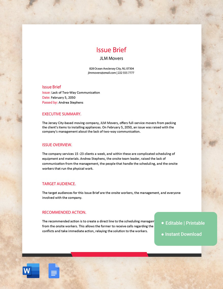 Issue Brief Template Download in Word, Google Docs