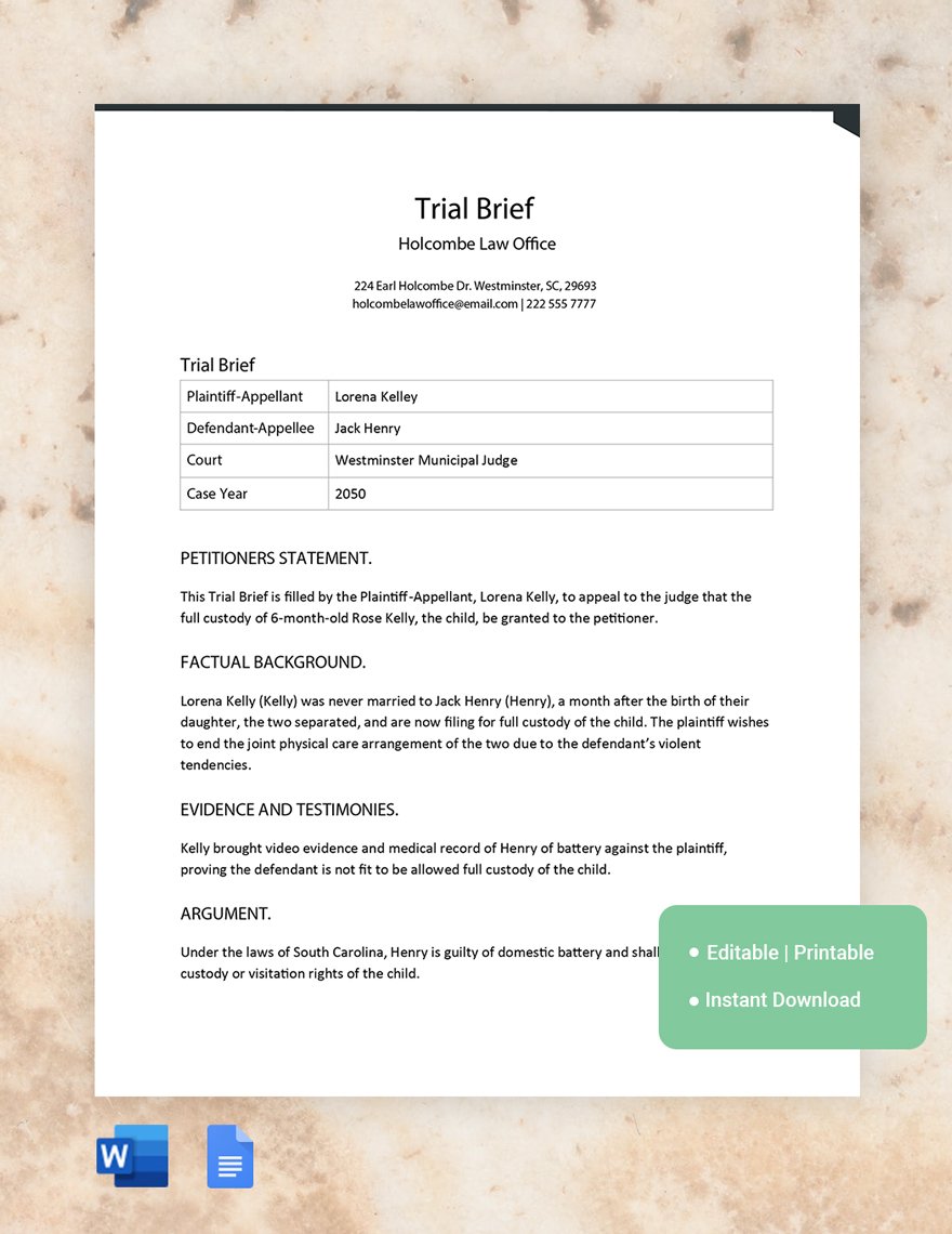 Trial Brief Template in Word Google Docs Download Template net