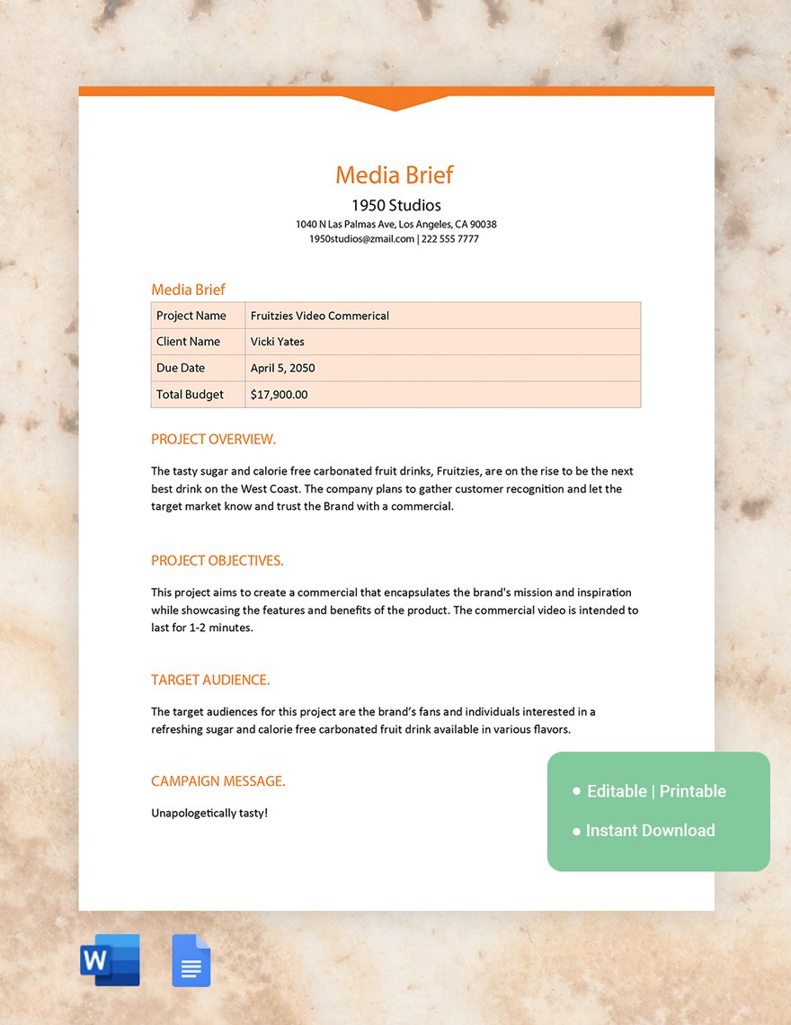 Free Media Brief Template in Word, Google Docs