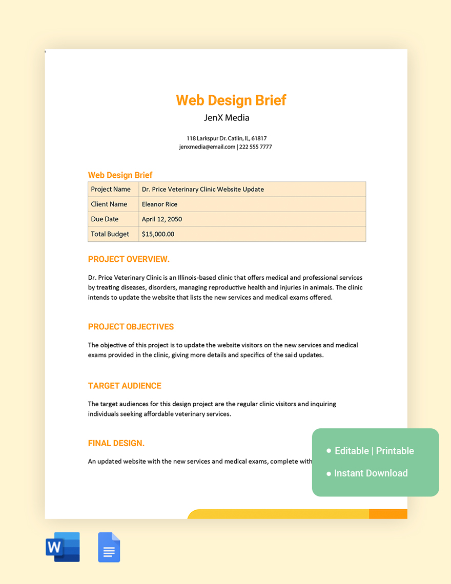 UX Design Brief Template In Word Google Docs Download Template