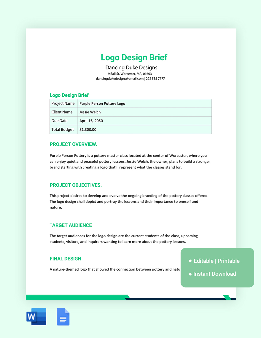 Logo Design Brief Template in Word, Google Docs