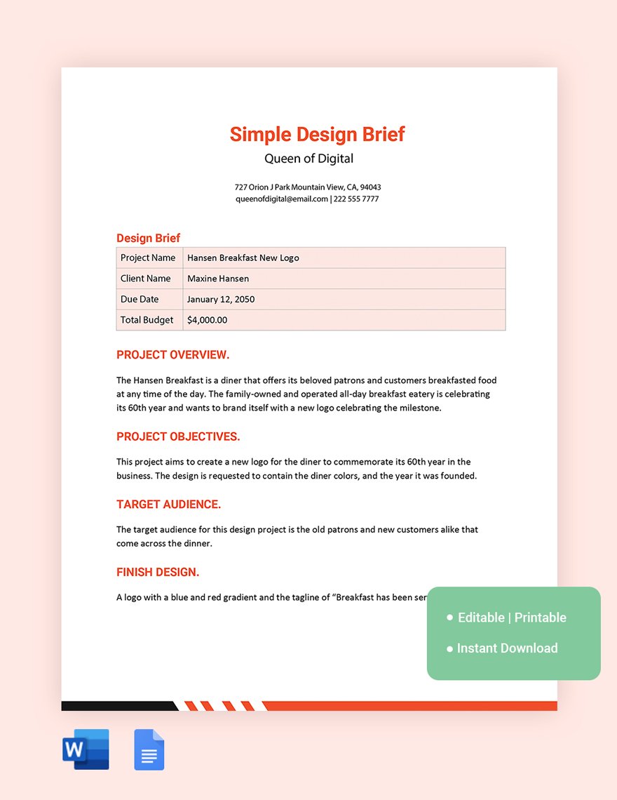 Simple Design Brief Template