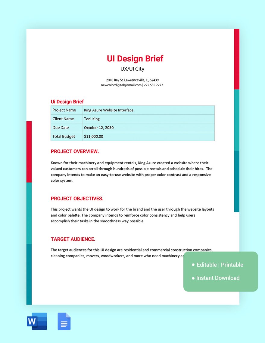 UI Design Brief Template