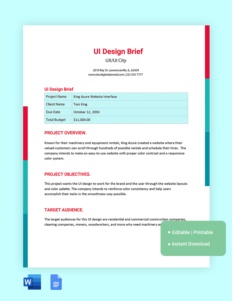 Design Brief Template Google Docs