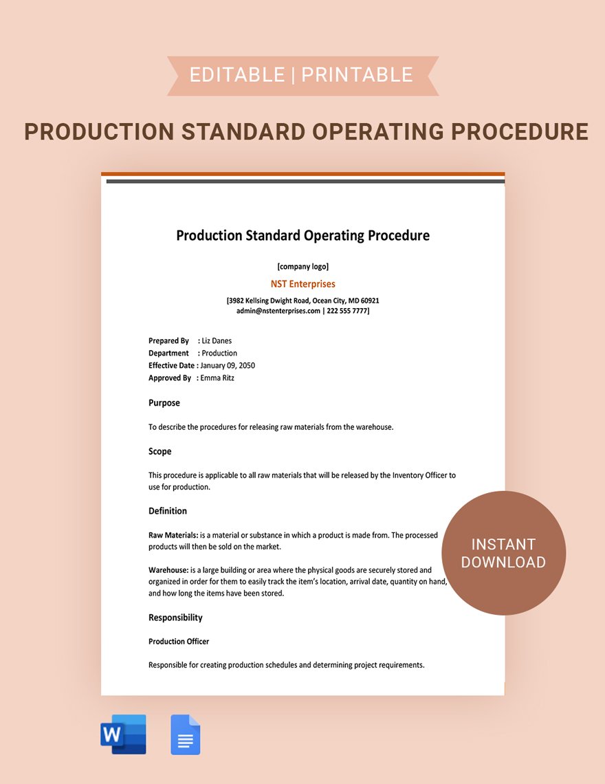 Production Standard Operating Procedure Template