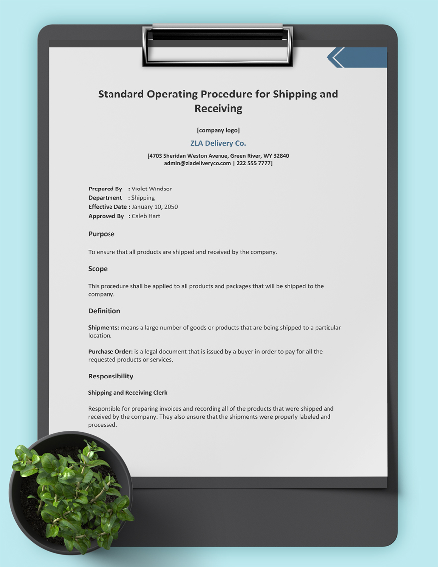 Standard Operating Procedure for Shipping and Receiving Template
