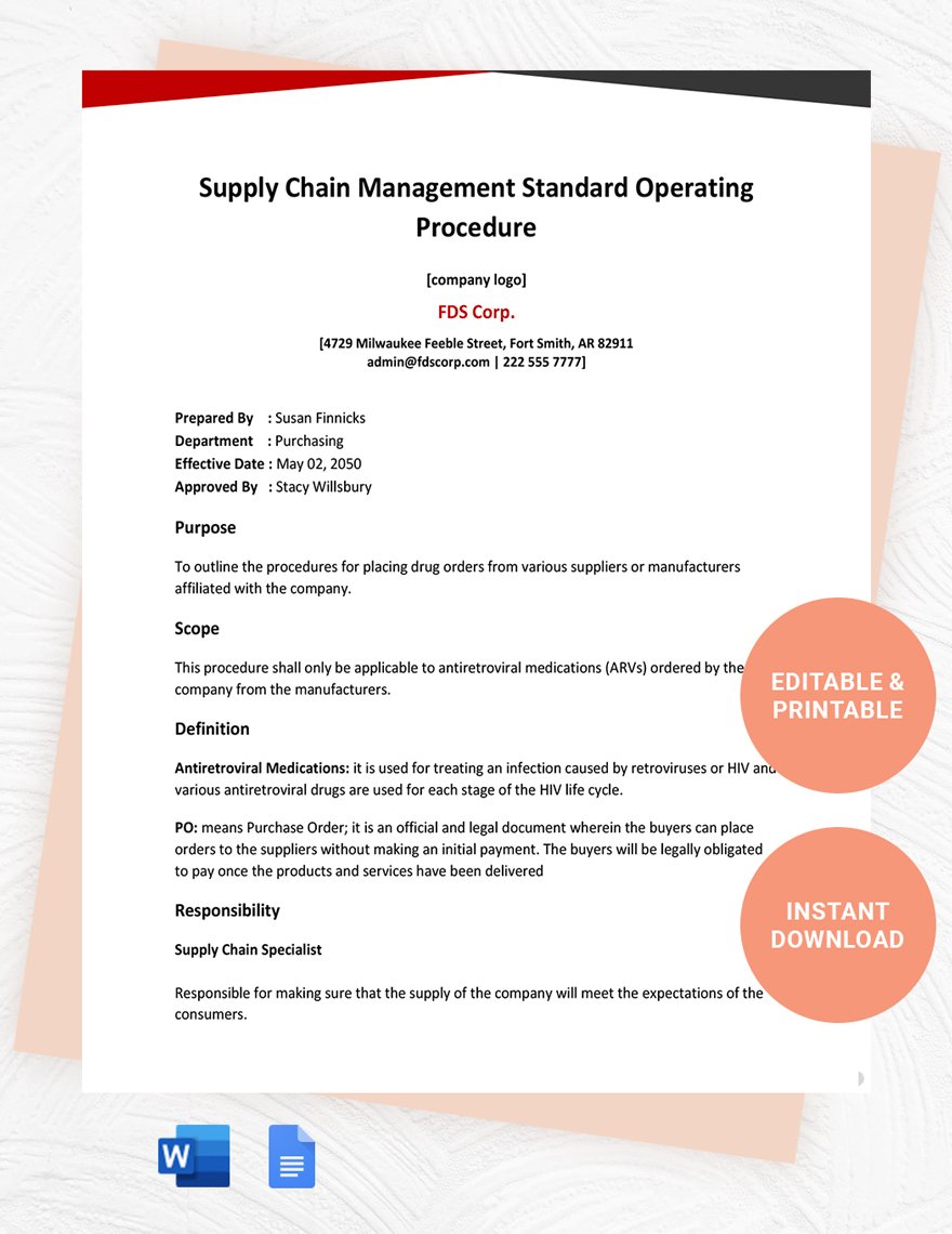 Supply Chain Management Standard Operating Procedure Template