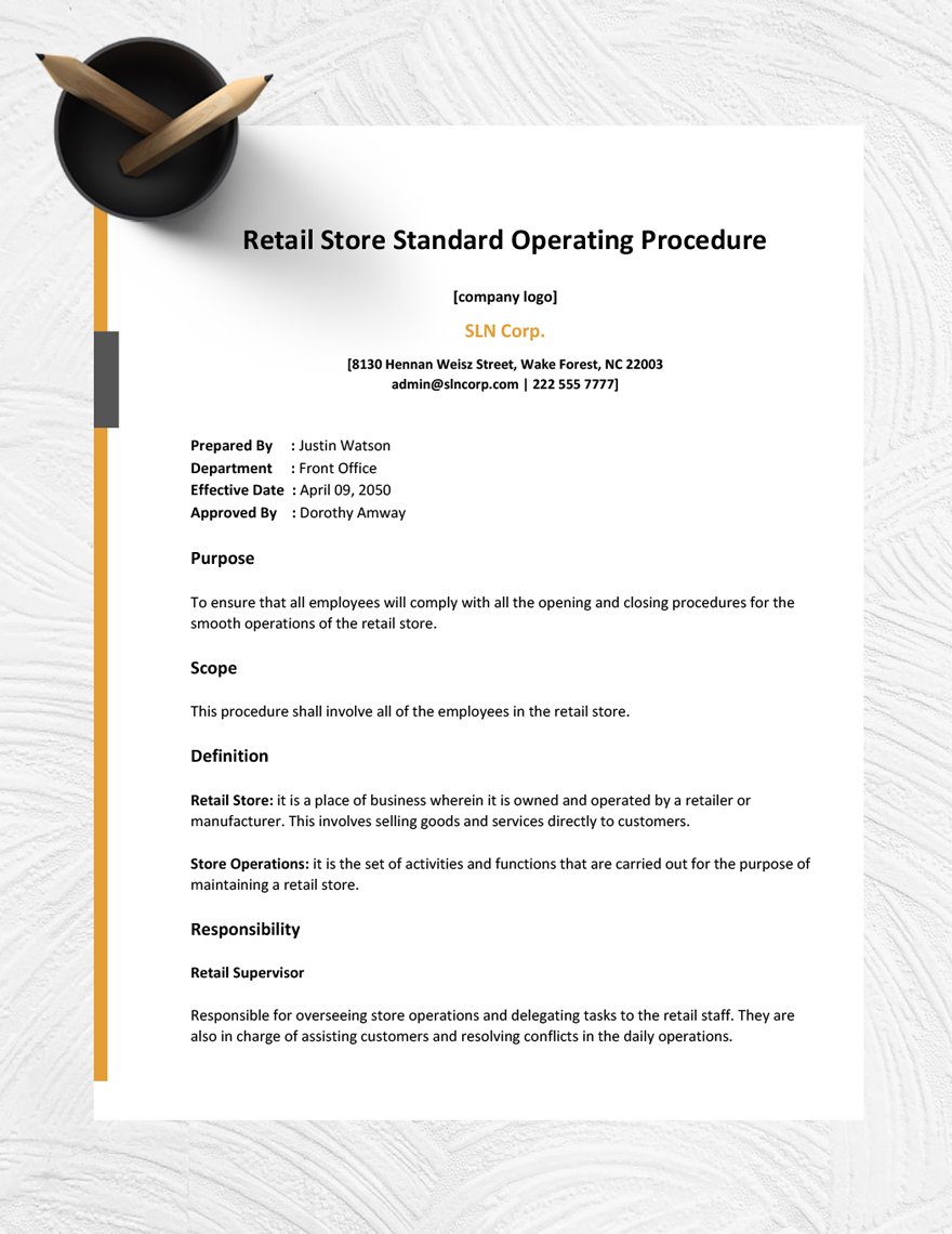 Retail Store Standard Operating Procedure Template