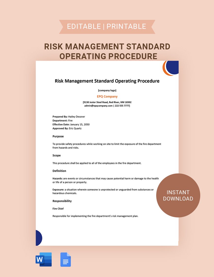 Risk Management Standard Operating Procedure Template