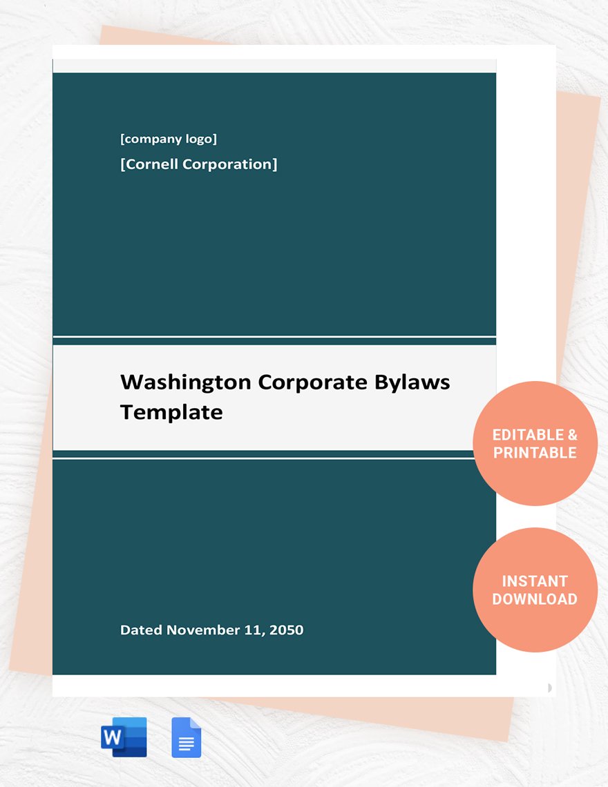 Washington Corporate Bylaws Template in Word, Google Docs