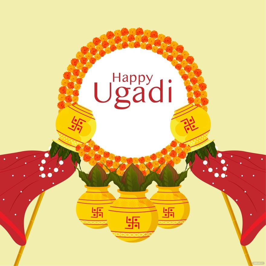 Happy Ugadi With Flowers Vector