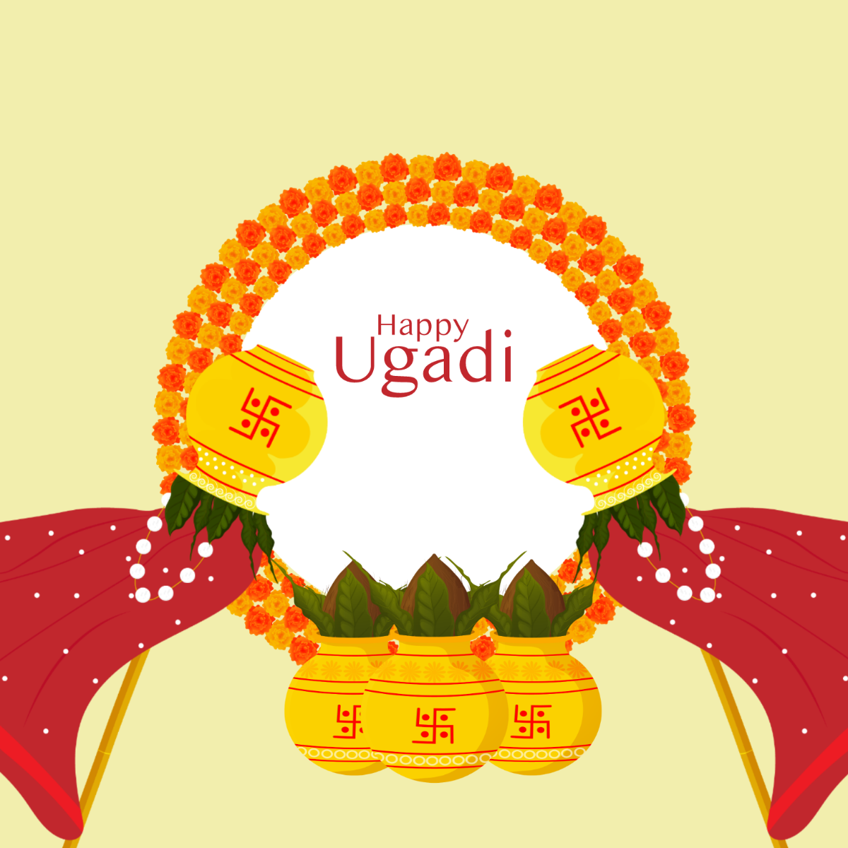 Happy Ugadi With Flowers Vector Template