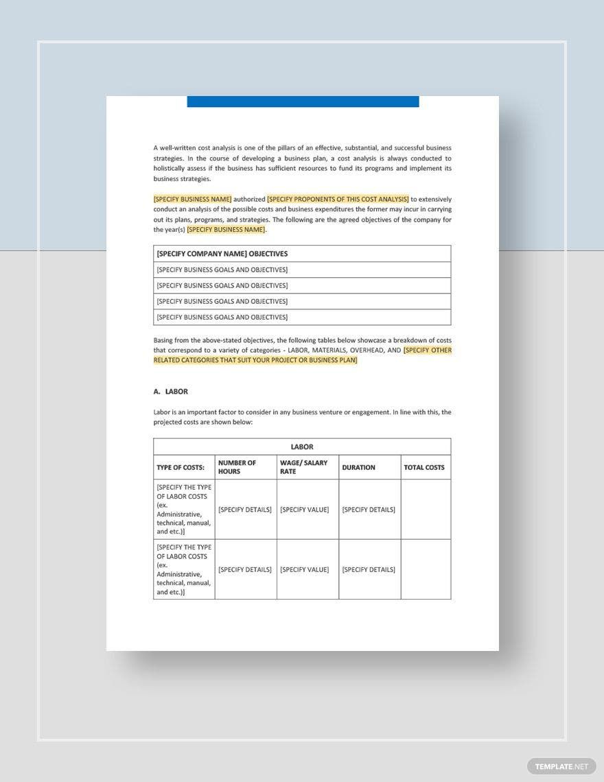 Free Simple Cost Analysis Template