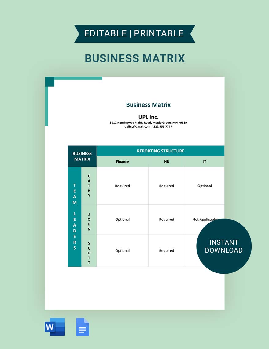 Business Matrix Template
