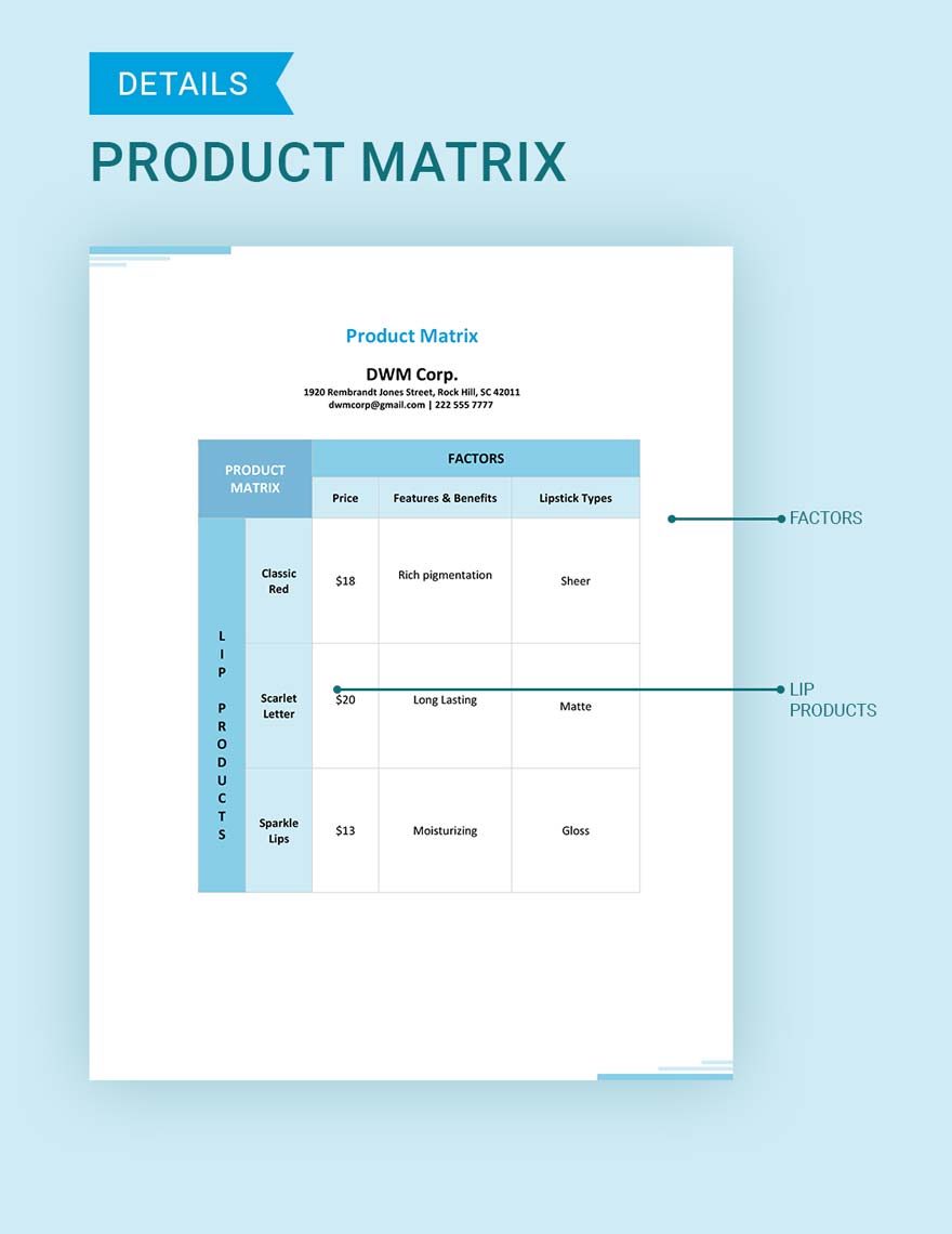 Product Matrix Template