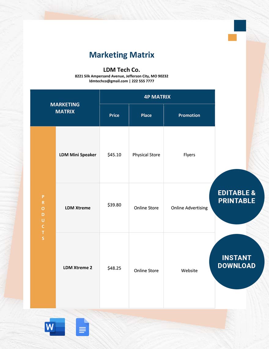 Marketing Matrix Template