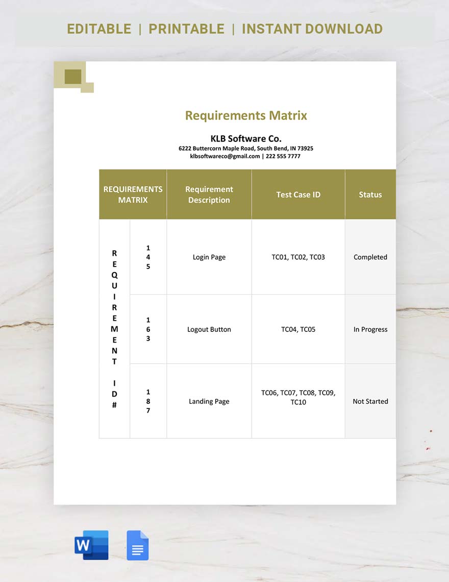 Requirements Matrix Template