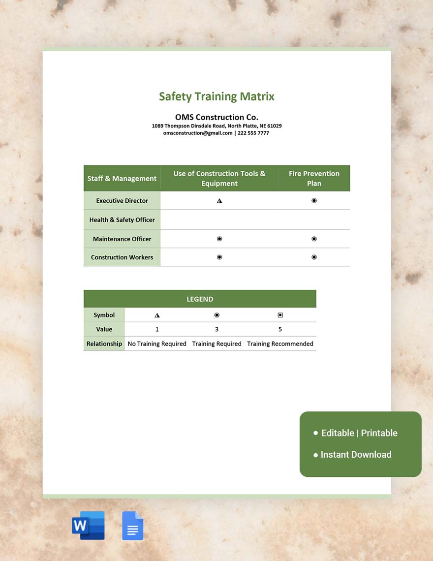 Safety Training Matrix Template