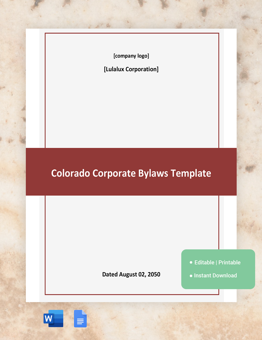 Colorado Corporate Bylaws Template in Word, Google Docs
