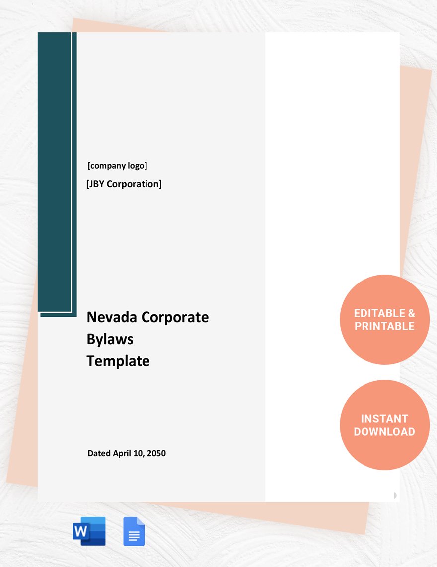 Nevada Corporate Bylaws Template in Word, Google Docs