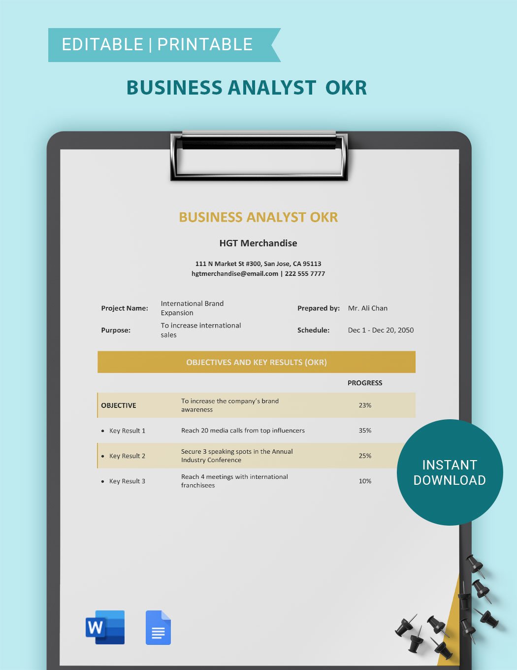 Business Analyst OKR Template