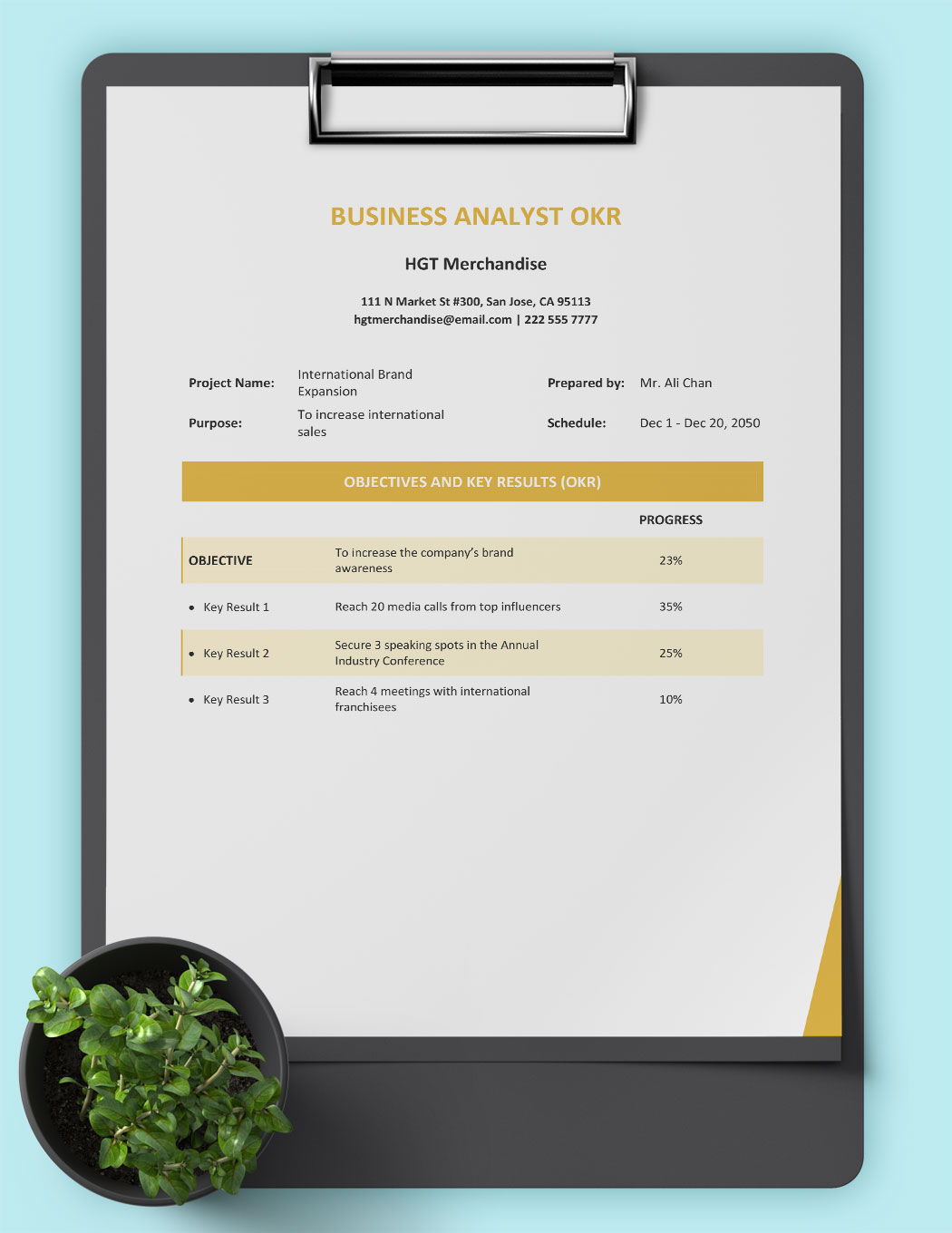 Business Analyst OKR Template