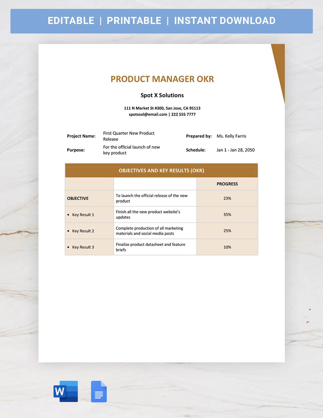 Product Manager OKR Template