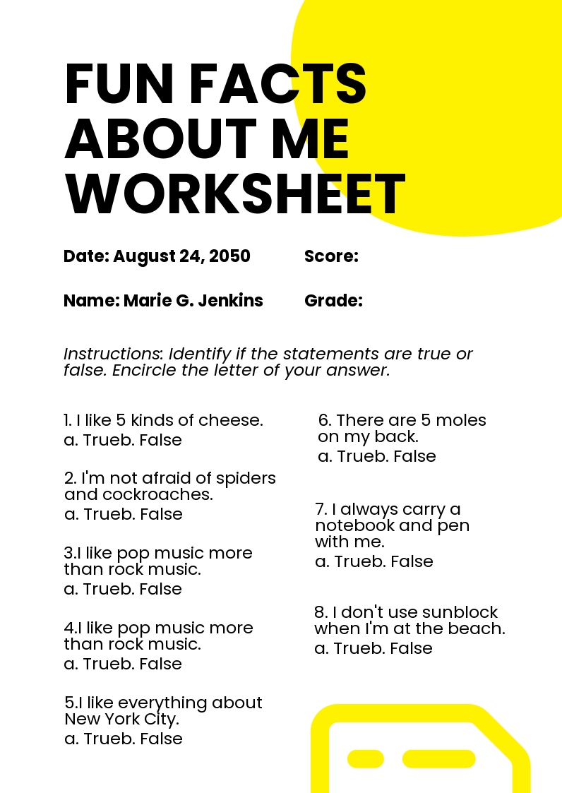 Free Fun Facts About Me Worksheet Template