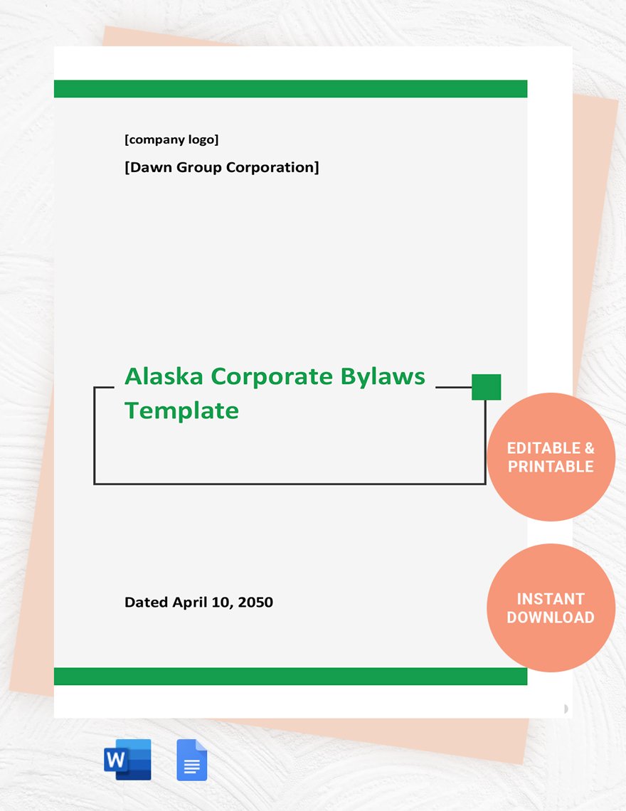 Alaska Corporate Bylaws Template in Word, Google Docs